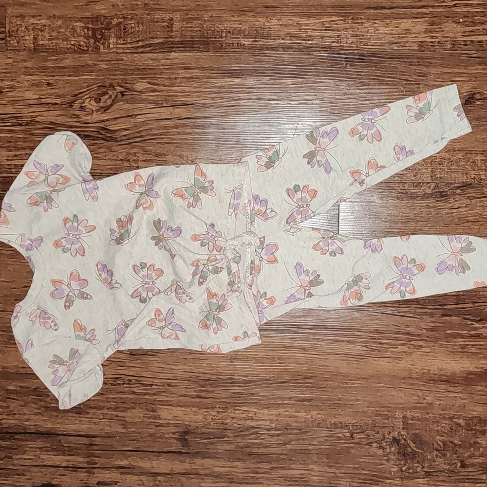 Garanimals Cream Butterflies Kids Matching Tshirt & Pants 12M